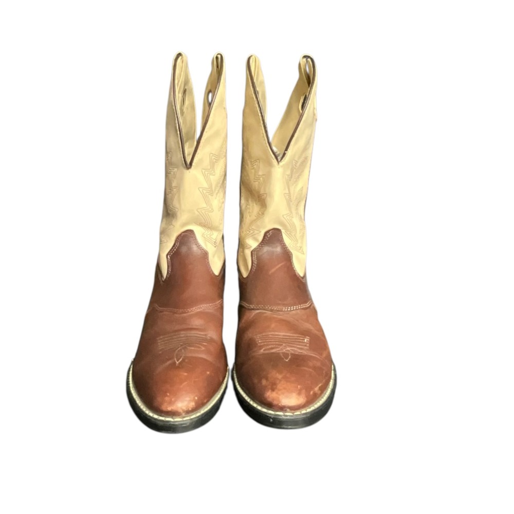 Laredo Cowboy Boots Womens 6 Brown Cream Two Tone Embroidered Western 3485 USA